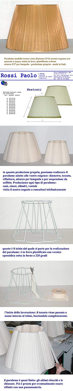 Paralume tronco cono tessuto plissettato nastrato a mano - produzione propria - made in Italy (cm 55)