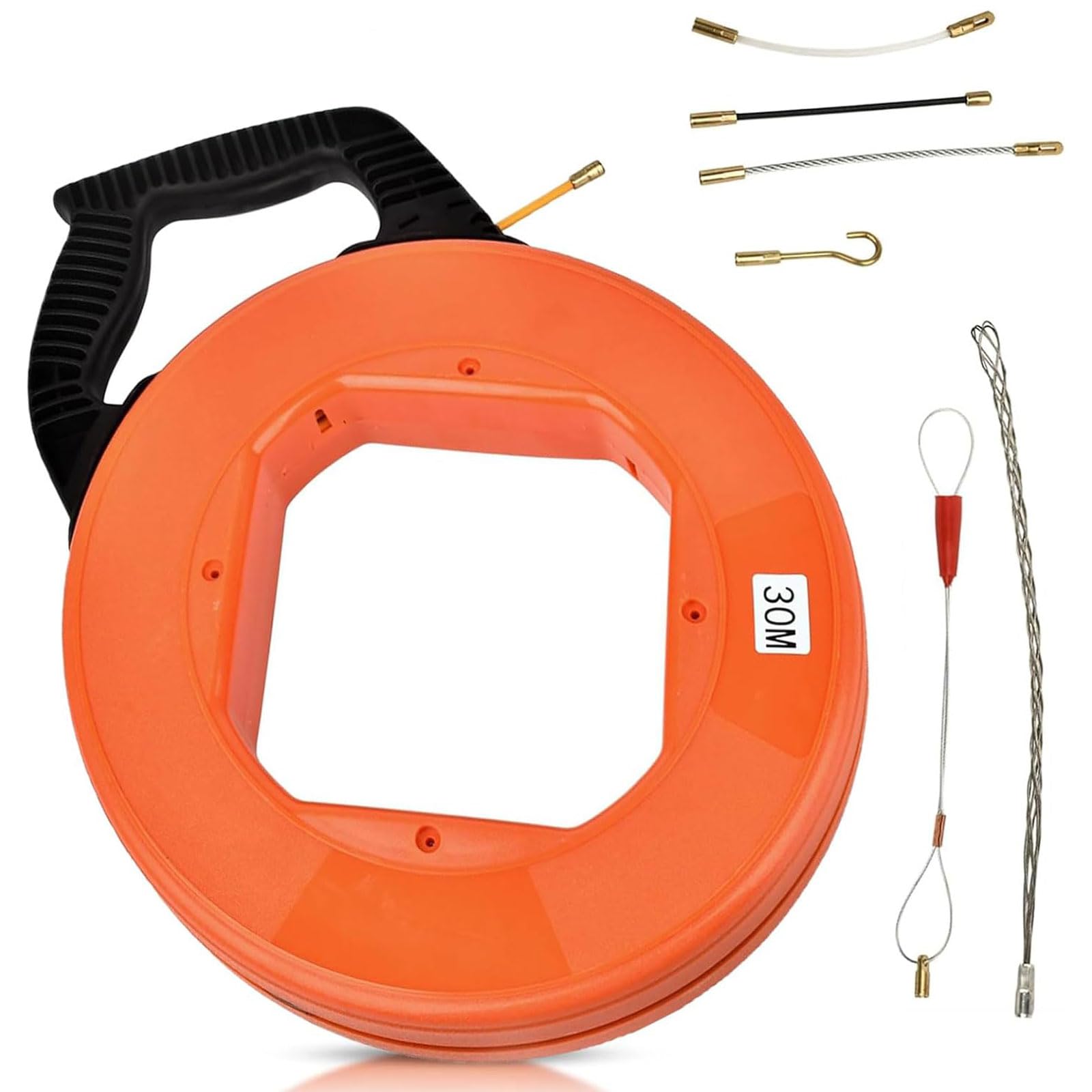 Tiandirenhe Electrical Fish Tape Fiberglass Fish Tape 100Ft/30m x 4mm with 6 Adapters Pull Wire Max.Tensile Strength 90KG Wire Pulling Tool (100Ft Fish Tape Kit)