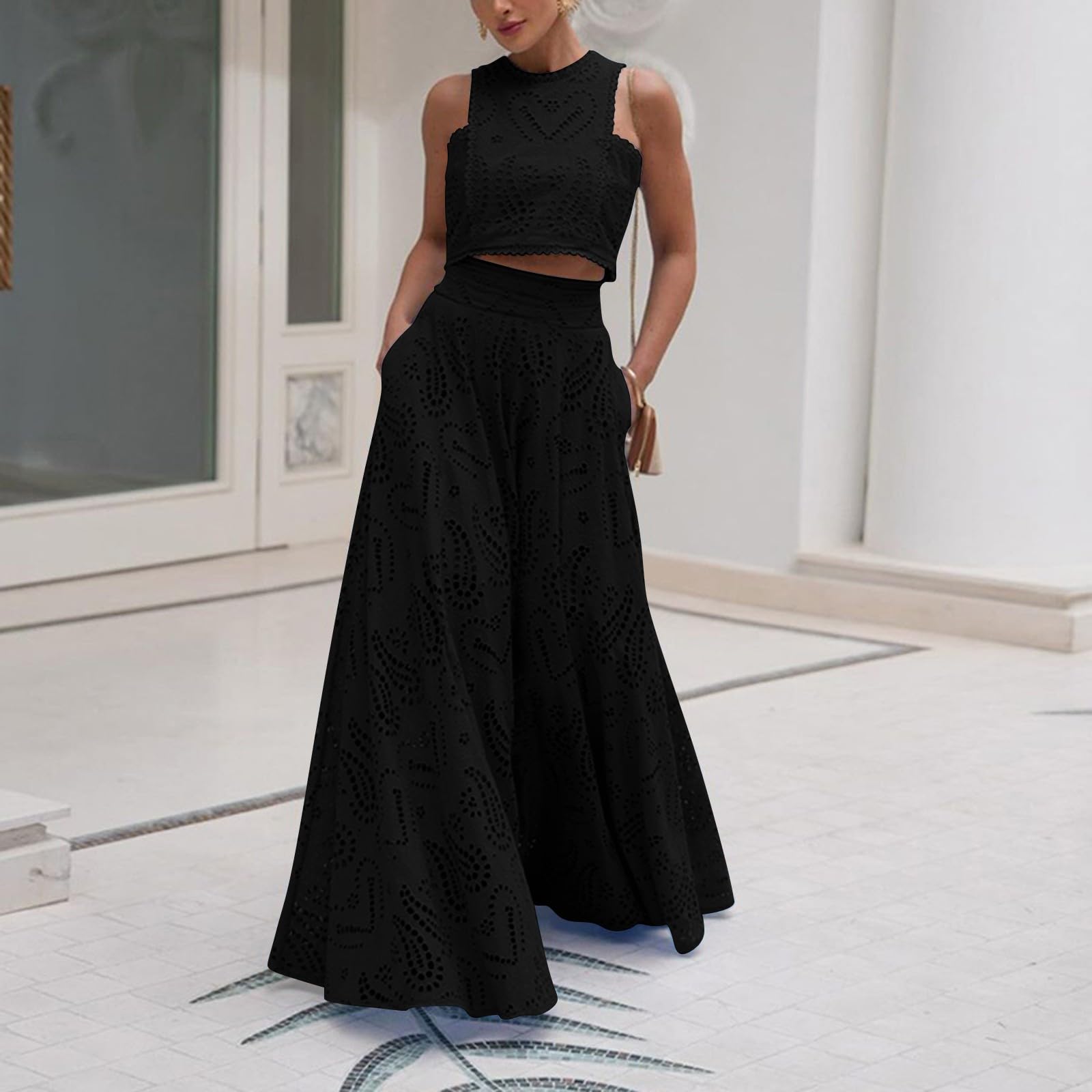 2-teiliges Set für Damen, ärmelloses Tanktop und A-Linienrock mit elastischer Taille, Loungewear-Set, elegantes zweiteiliges Kleid, Streetwear, Sommer-Strandkleidung