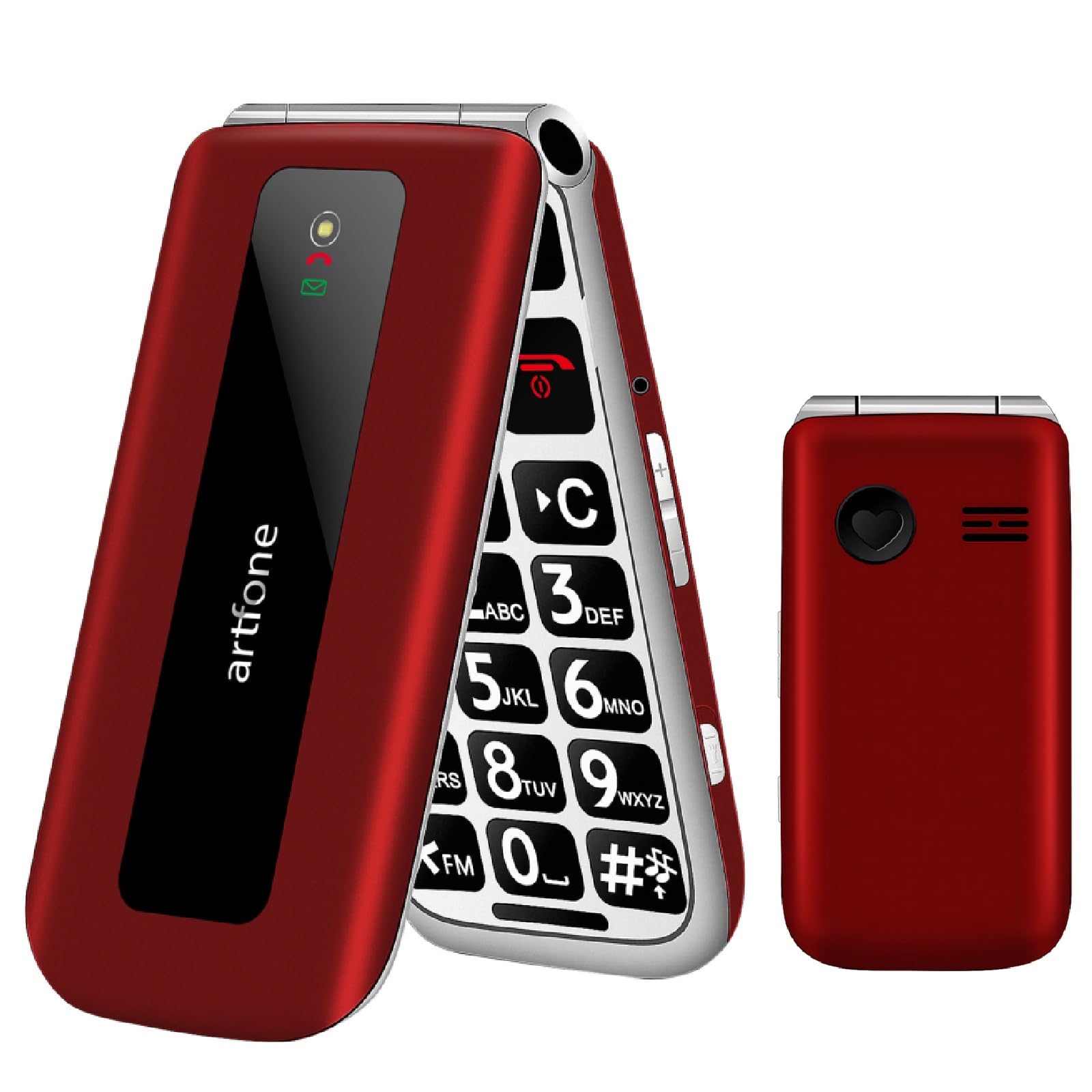 artfone F20 Rosso - Telefono Cellulare per Anziani丨GSM Flip Telefoni Cellulari con Tasti Grandi丨2.4" Display丨Funzione SOS丨Volume Alto丨Doppia SIM丨Batteria da 1300 mAh丨Funzione di orario丨Torcia丨Radio