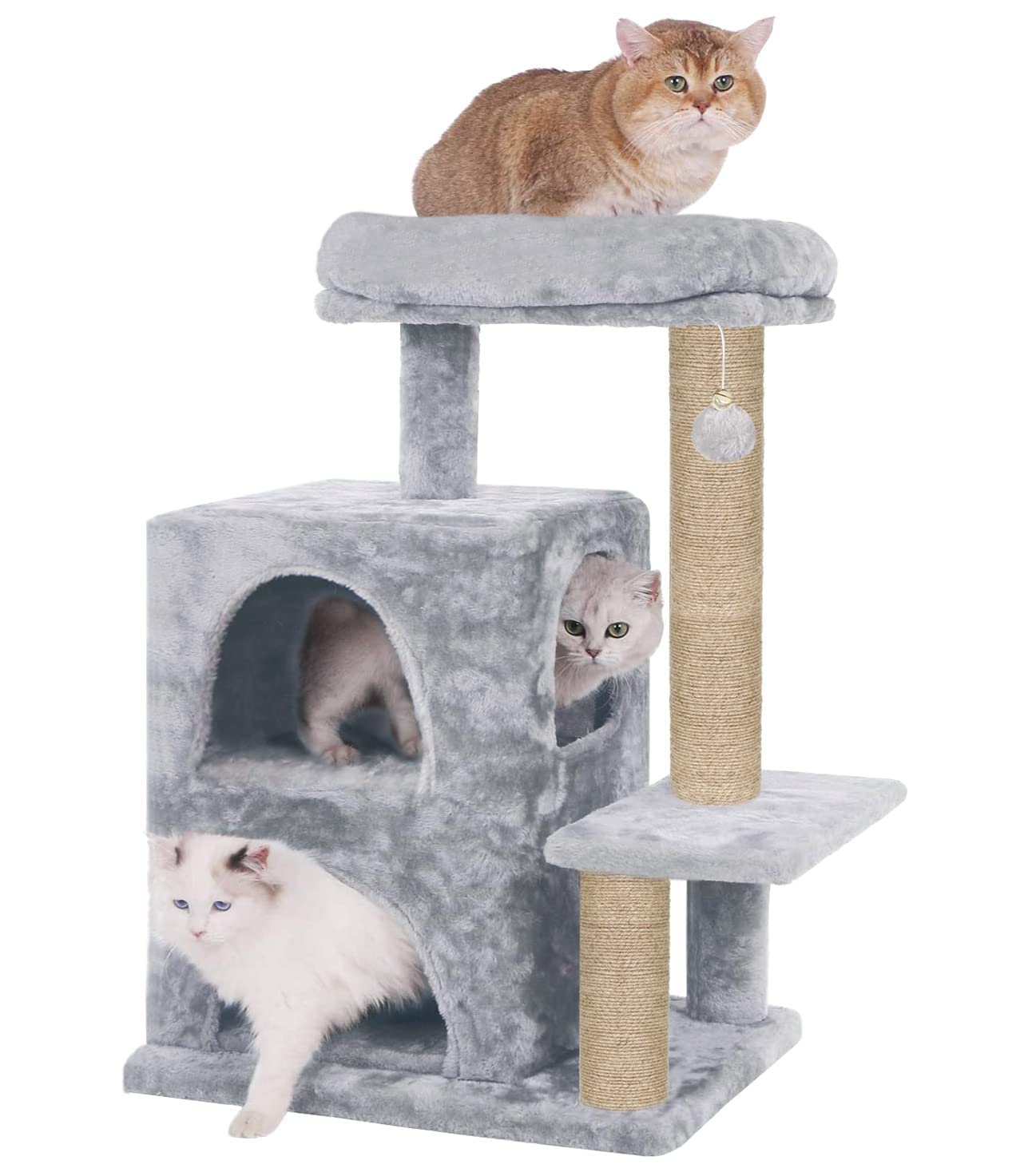 FURRLOVERS Condo Activity Cat Kitten Tree - Dangling Ball | Fur Fabric | Jute Rope Scratching Post (18 x 16 x 28 Inch) (Grey - FURR-45) (B0CZ779DPS) Amazon Price History, Amazon Price Tracker