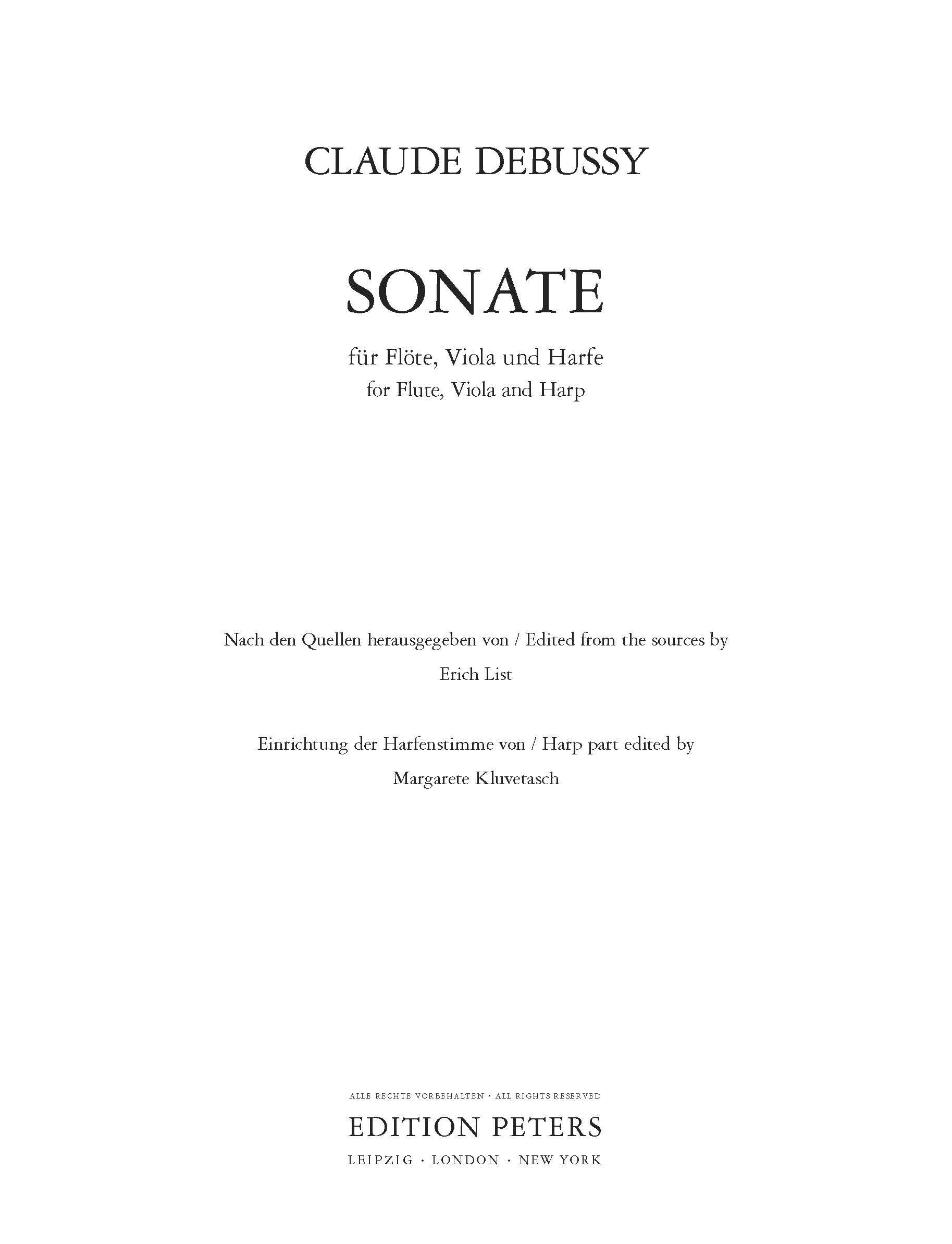 Debussy: Sonata for Flute, Viola and Harp (Set of Parts)