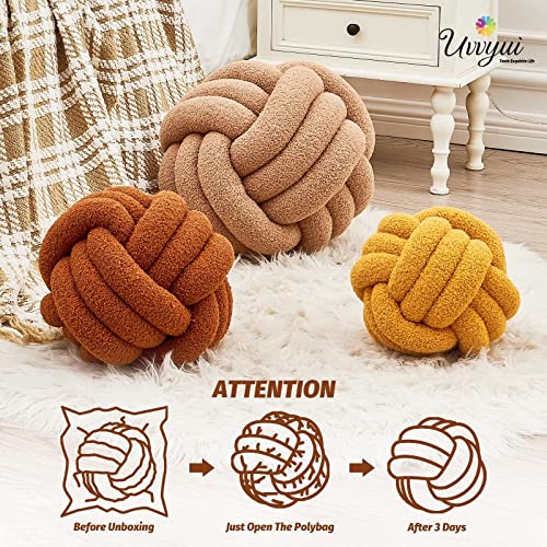 Image of Uvvyui Knot Pillow Ball, Soft Home Decorative Pillows, Round Throw Pillow, Handmade Knotted Plush Pillow, Round Boucle Pillow Cushion (14 Inches Caramel)