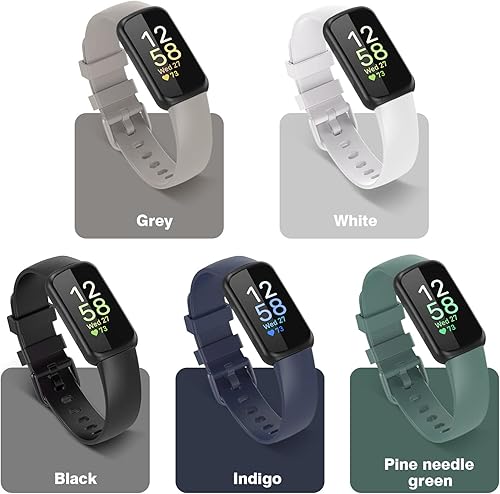 Miniatura 4 de TiMOVO Paquete de 5 correas deportivas compatibles con Fitbit Inspire 3 bandas, correa deportiva de silicona suave para mujeres y hombres, pulsera