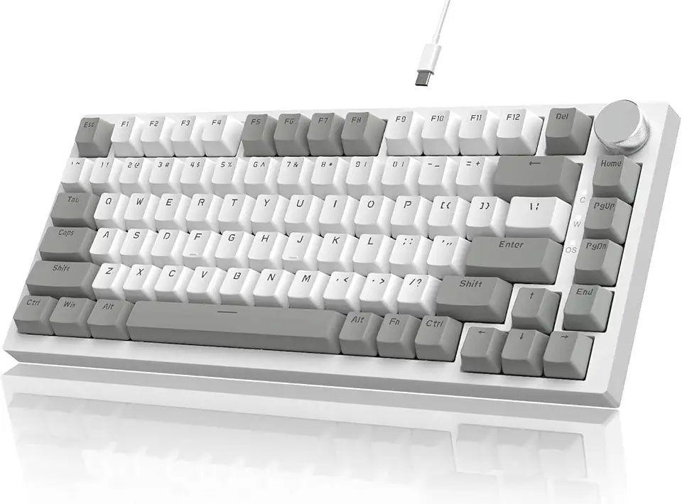 ATTACK SHARK x AJAZZ AK820 Teclado mecânico para jogos com fio 75% com botão CNC,ANSI,junta,5 espumas de absorção de som,interruptor vermelho hot-swap,retroiluminação branca,para PC MAC(Cinza Branco)