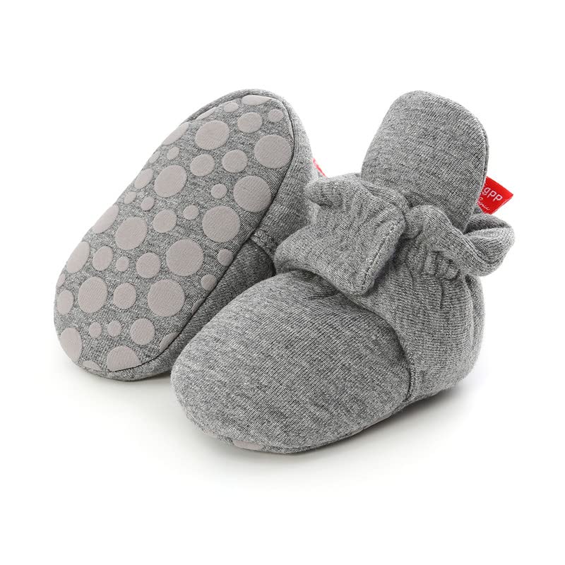 QIETION Newborn Baby Boys Girls Soft Fleece Booties Warm Slippers First Walkers Cozy Winter Sock Shoes Infant Crib Booties with Non Skid Bottom 0-18Month