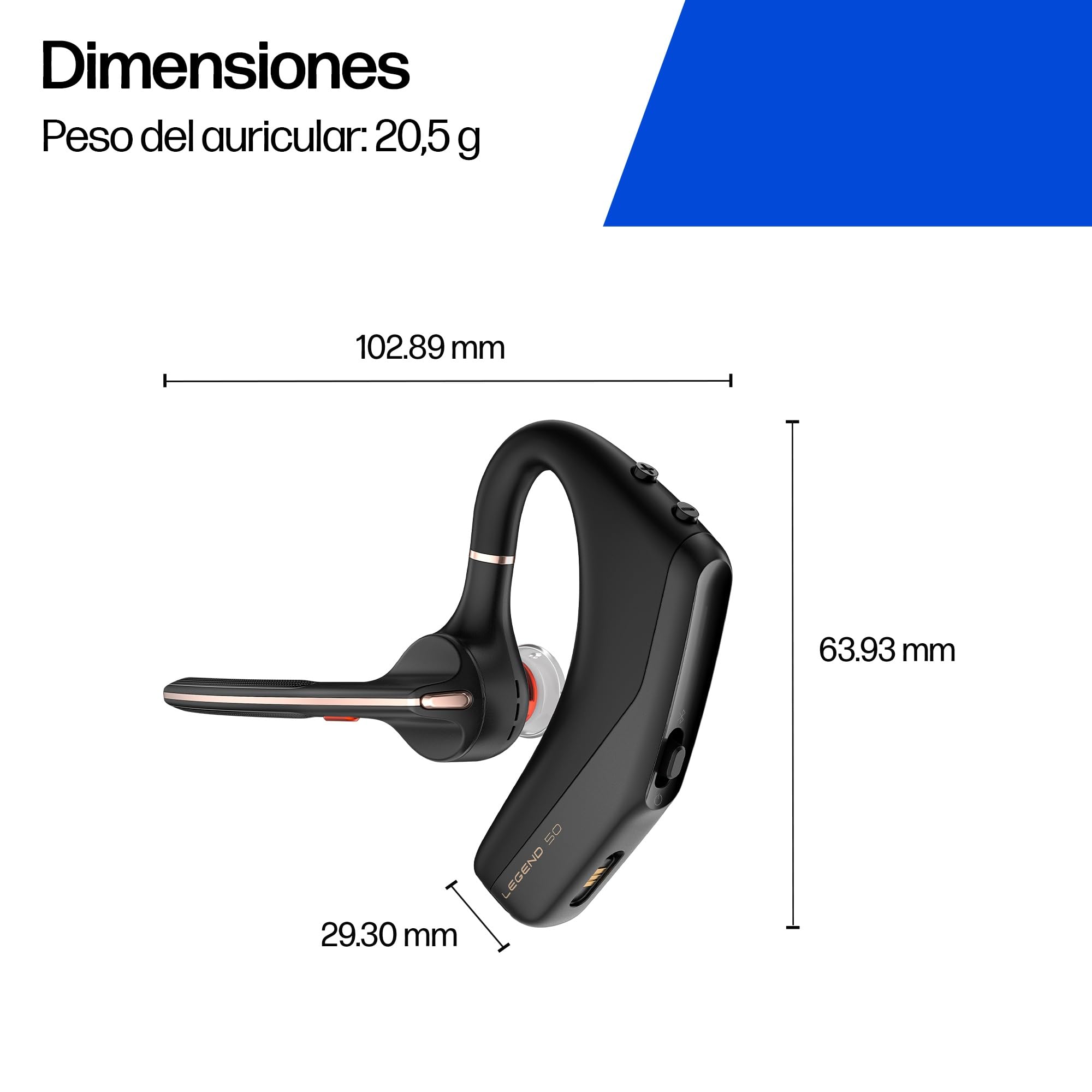 POLY Voyager Legend 50-M, Auricular Bluetooth con cancelación de Ruido por IA, diseño ergonómico, Control por Voz, autonomía 10 Horas, Caja de Carga, Negro
