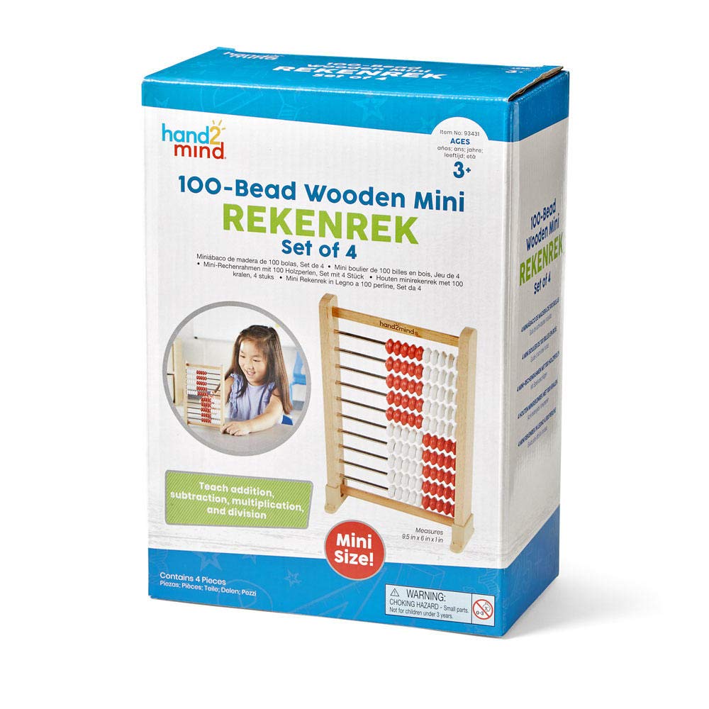 Jeu de 4 mini bouliers de 100 billes de Learning Resources pour les mathématiques pour enfants, matériel éducatif pour compter en bois, bouliers pour les mathématiques