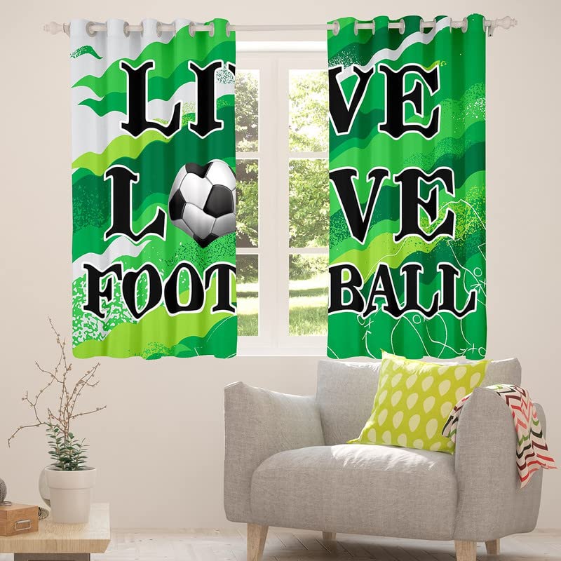 Loussiesd Football Blackout Curtains(30%-50%) Sports Darkening Window Dreapes Soccer Ball Curtain For Bedroom Adults Competitive Games Green Playground Window Treatments W52*L63 - View #5