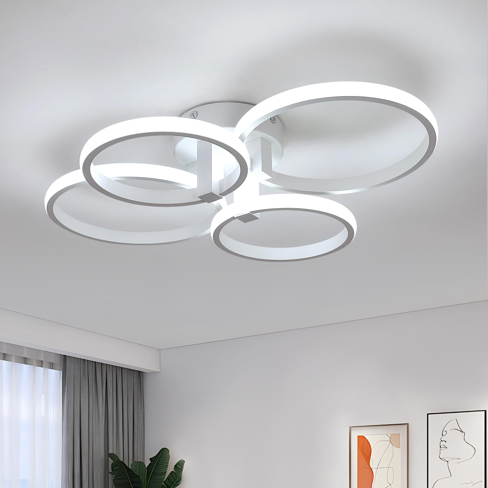 Plafon LED Techo Moderna, Lámpara de Techo Redonda 5400LM 48W, Luz de Techo Blanco de Metálico Acrílico para Sala de Estar, Dormitorio, Comedor, Cocina, Oficina, 6500K Luz Blanca Fría