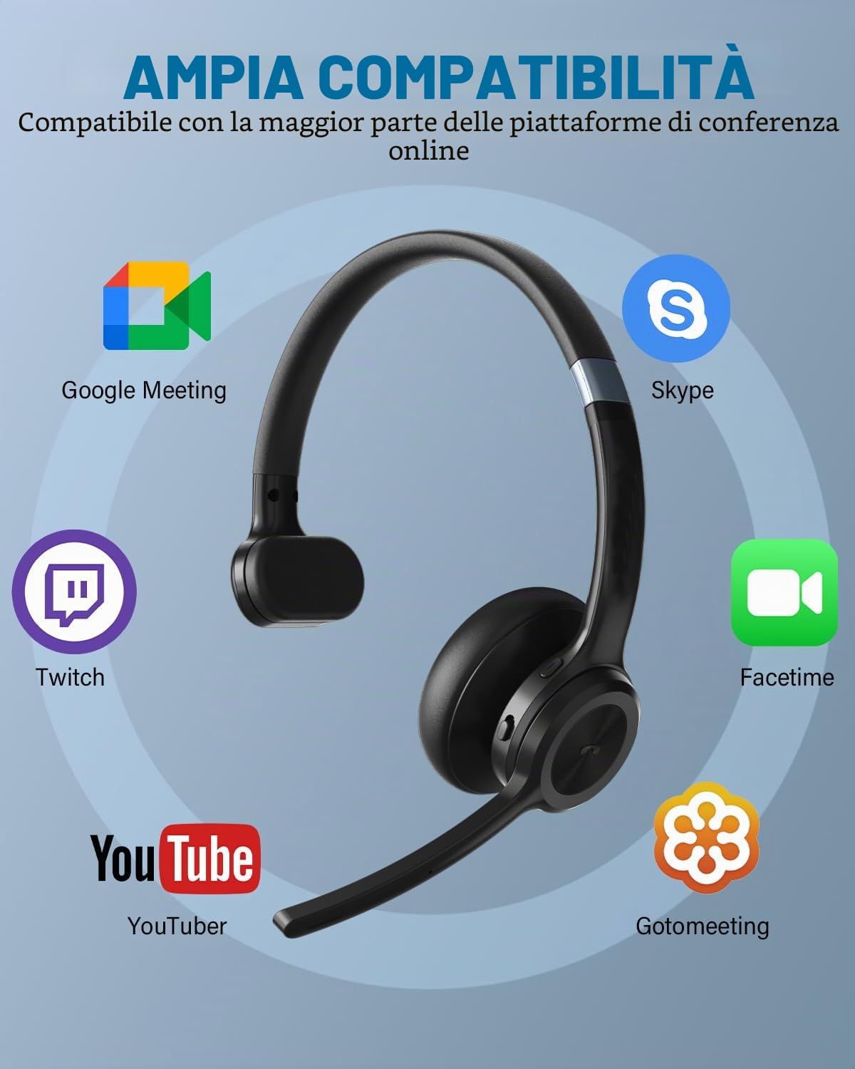 ANSTEN Cuffie con Microfono Riduzione del Rumore Cuffie con Microfono Bluetooth V5.2 30H Call Mute Microfono Cuffie PC Wireless Ufficio Cuffie Call Center per Zoom Skype