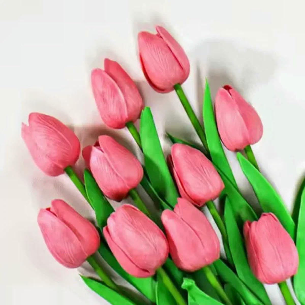 AYHTUD 1/3/5 Tulips Artificial Flowers Real Touch Flowers Bouquet Decor Fake Tulips Flower for Home Wedding Decorations-Dark Pink-1pc