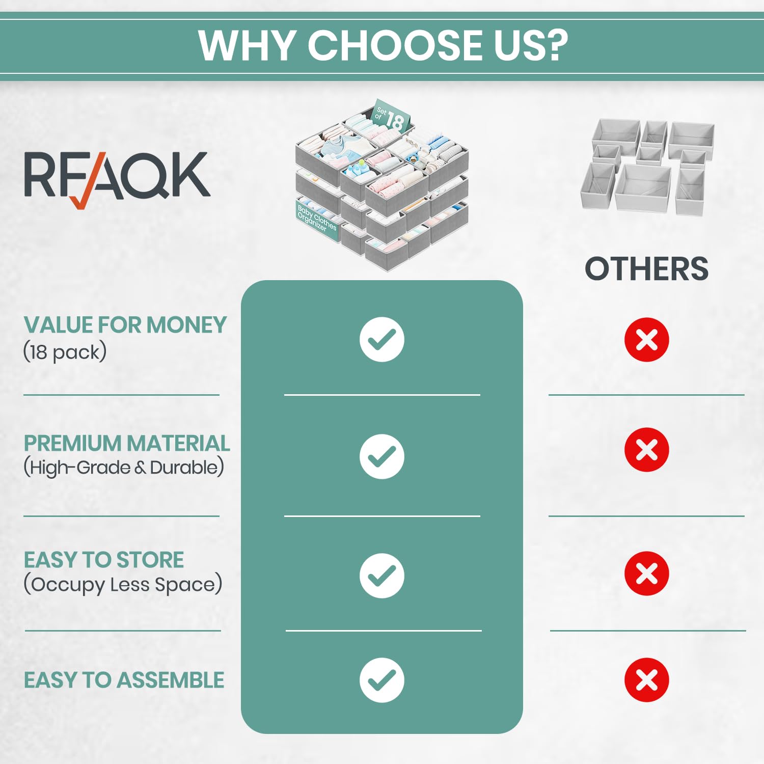 RFAQK Organizador de cajones de cómoda, paquete de 18 unidades, organizador de cajones de ropa interior para bebé, guardería, armario, separadores de cajones de tela plegables para dormitorio,