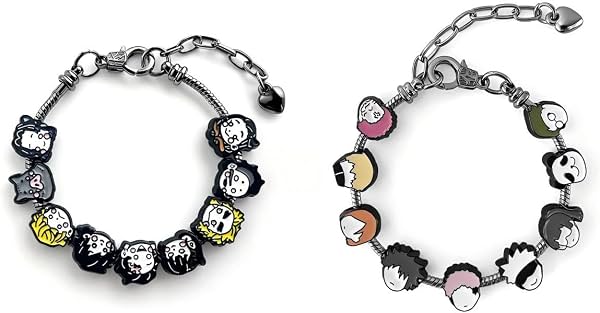 Envío aleatorio, Pulseras de cuentas JJK y Slayer, con personajes de estilo caricatura y cadenas metálicas desmontables, Regalo para hombres mujeres fanáticos