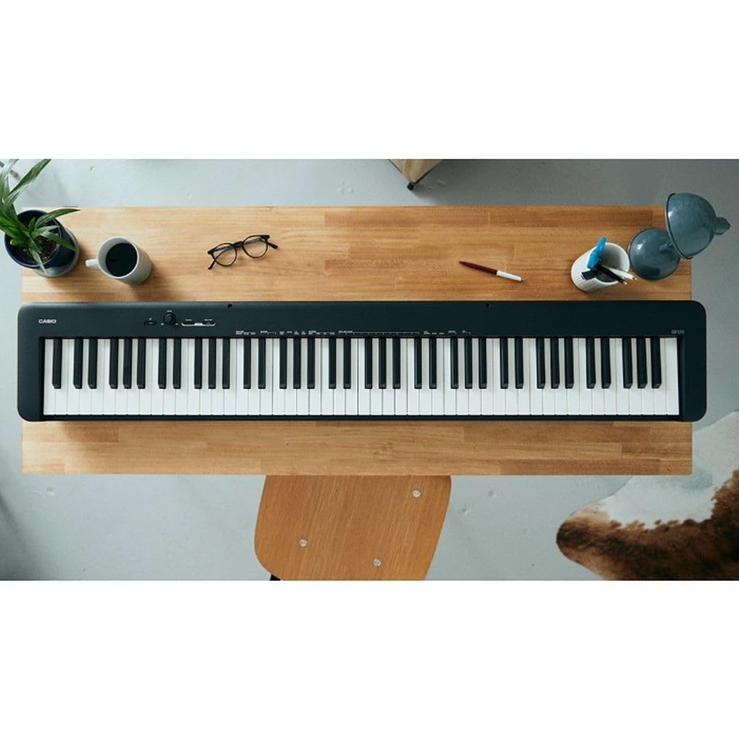 Set Completo per Casio CDP-S110 Black - Piano Digitale 88 Tasti Pesati con Borsa Imbottita a Tracolla con logo MusicalStore2005 Ricamato, Alimentatore e Pedale