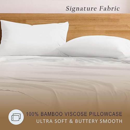 Miniatura 2 de TOSMO Juego de 2 fundas de almohada de lujo, viscosa refrescante derivada de bambú, Oeko-TEX, fundas de almohada suaves y sedosas transpirables con