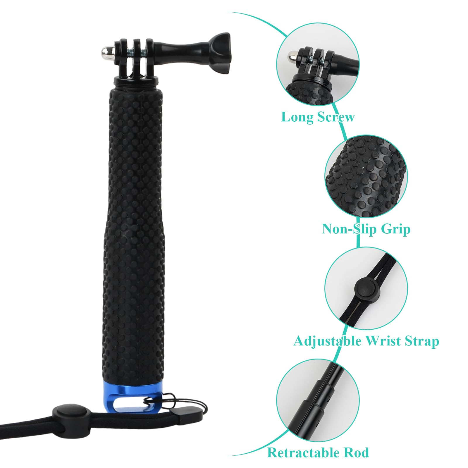 Aluminiowy wodoodporny kij do selfie, wysuwany monopod teleskopowy do kamery sportowej Hero 7/6/5/4/3/2/1, czerwony, 19 cm