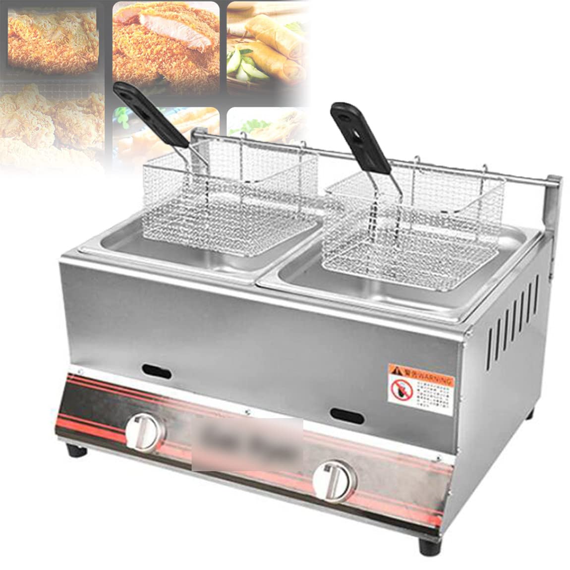 IUokLU Commercial Gas Fryer 6L/12L Stainless Steel Fryer w/Frying Basket and Lid,Countertop Oil Fryer for Restaurant Home for Fried Chicken and Fries (Doublecylinder)