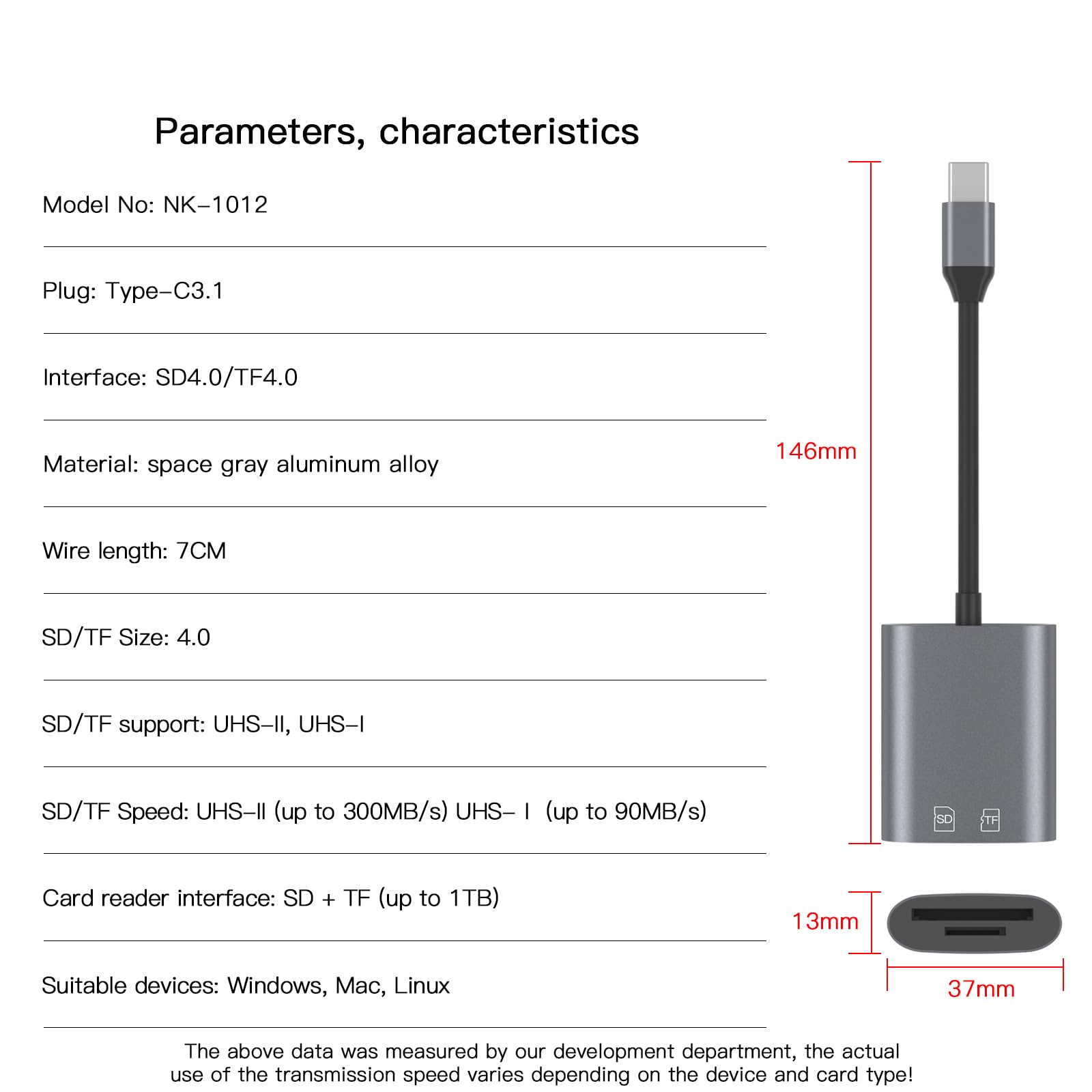 El lector de tarjetas USB-C soporta lecturas ultrarrápidas con todo tipo de tarjetas, SD, Micro SD, SDXC, SDHC, UHS-II y UHS-I. Funciona muy bien con iPhone 16/15 Pro Max, MacBook, portátiles