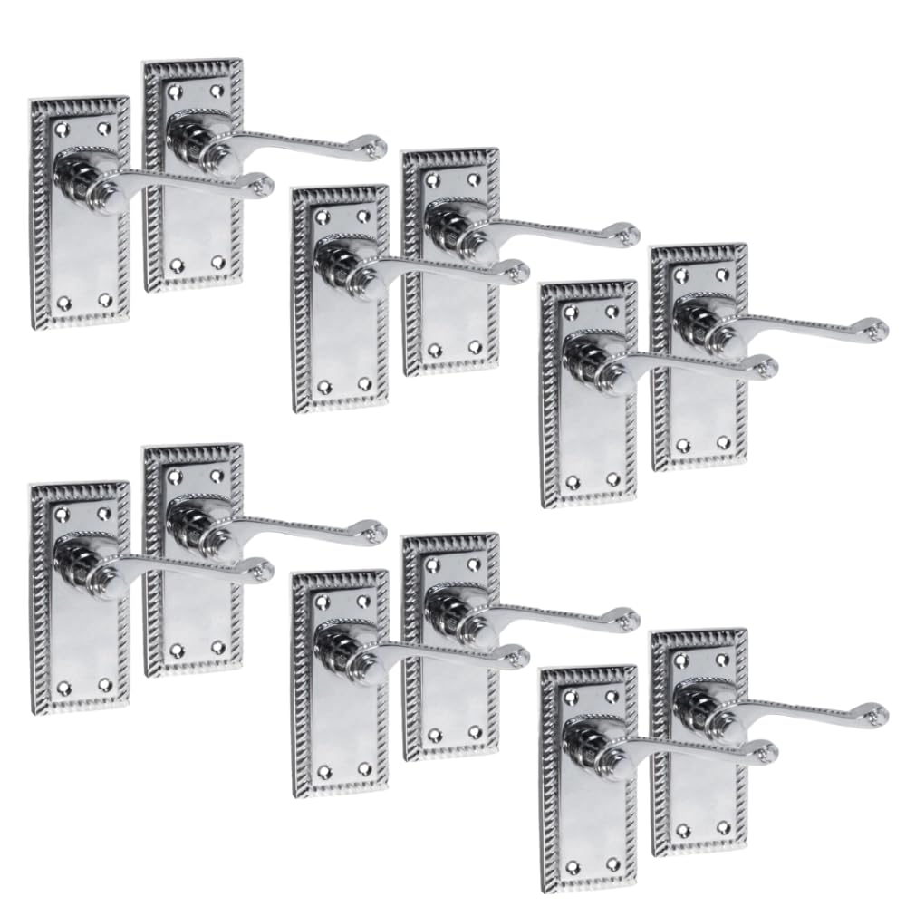 Haven Heritage Georgian Scroll Chrome Door Handle Set – Internal Lever Handles with Backplate (108mm x 48mm) – Classic Polished Chrome Finish –6 Pairs