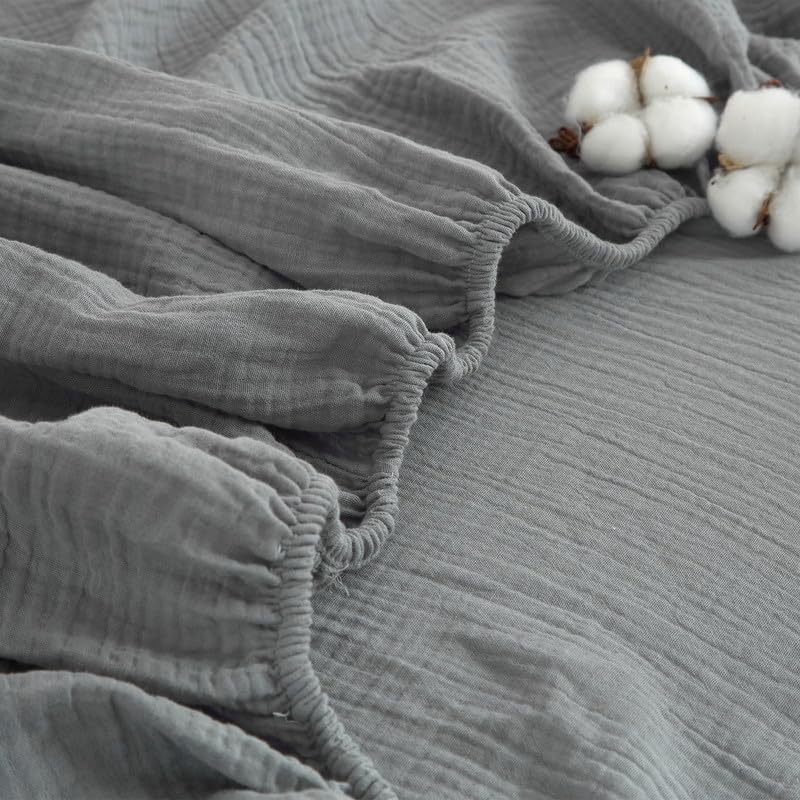 Gezu Baumwolle Spannbettlaken 140x200cm Grau 100% Baumwolle aus aktmungsaktivem Material Temperaturregulierend Doppelte Bettlaken Spannbetttuch 140x200 für Hohe Matratze bis 15-30cm