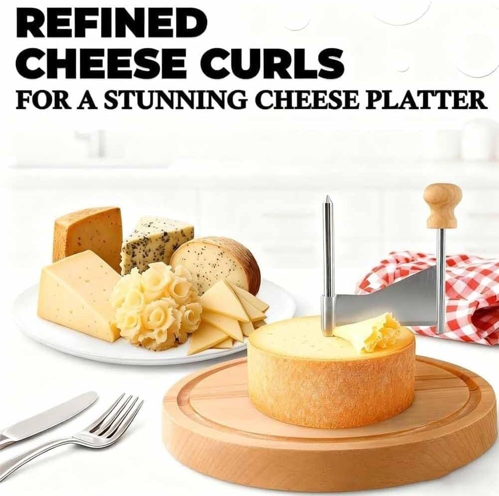 Cheese Curler Wheel, Stainless Steel Cheese Shaver, Maker Wheel Slicer with Lid Handle, Sharp Blade, Wood Base for Home & Restaurant Use(Style B)