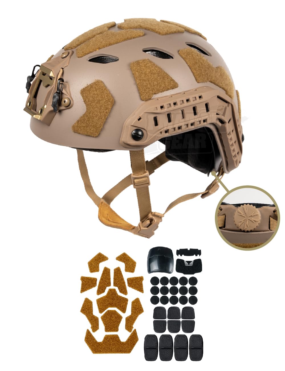 FMATAL GEAR SF Right Angle Vent Hole Fast Helmet, Surface Sandblast Treatment, ABS Tactical Helmet for Airsoft, and Outdoor Sports, Lightweight and Adjustable (Sand, Large)
