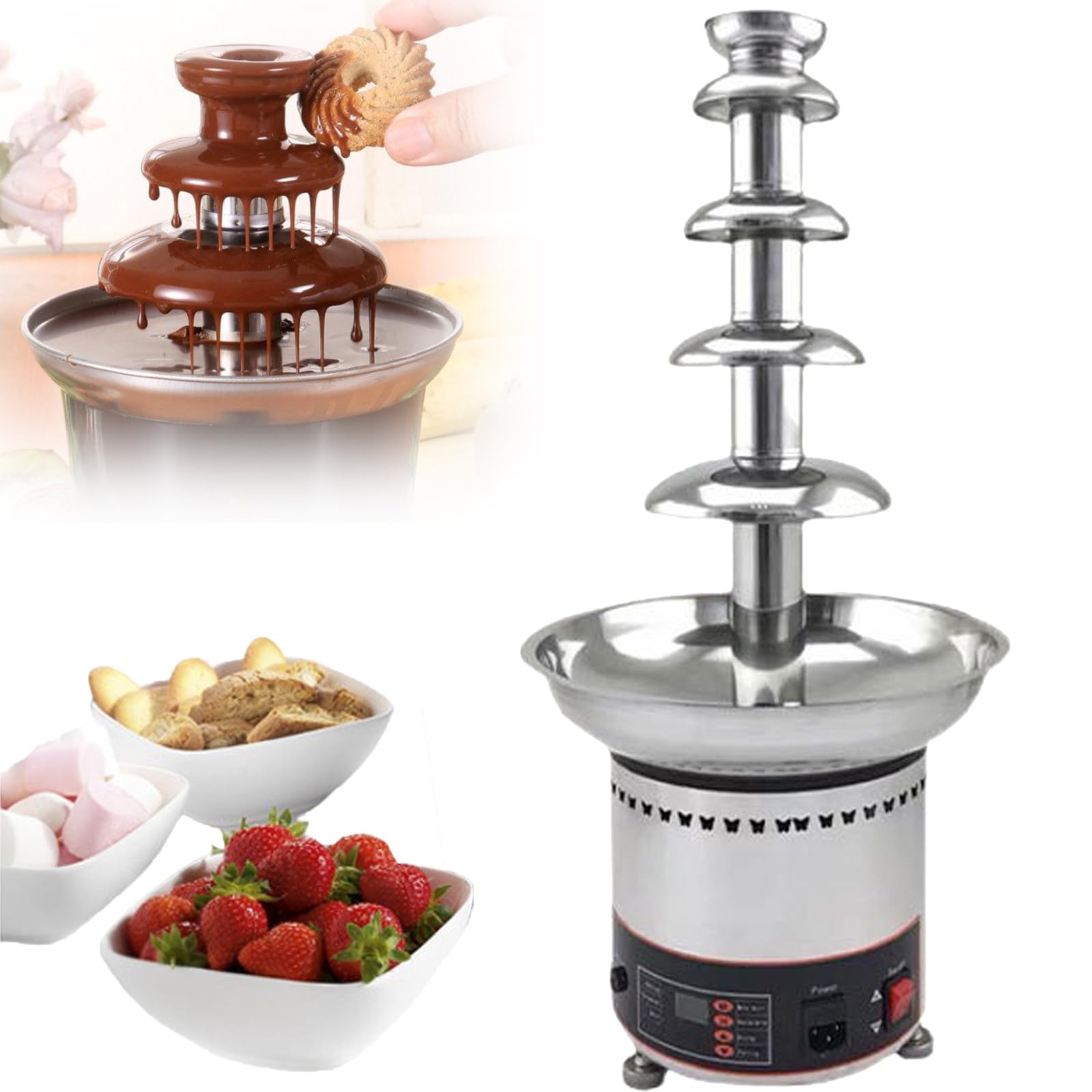 JKJZSALJ Chocolate Fountain Machine, Digital Electric Melting Warmer For Fondue Parties And Dipping,5tier