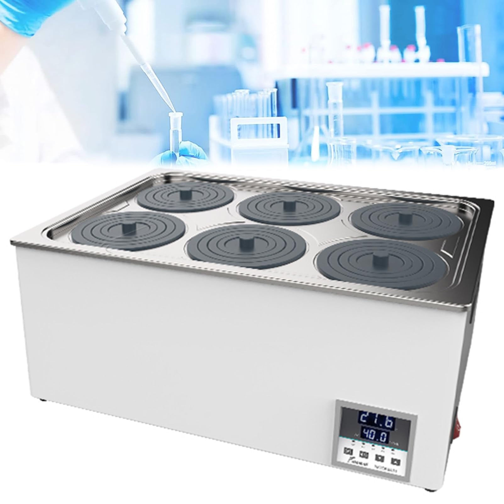 Digitales Labor Wasserbad Water Bath kommerzieller laborwasserbad Heating Devices Stainless Steel Liner mit wählbaren Öffnungen für Experiment,6Hole