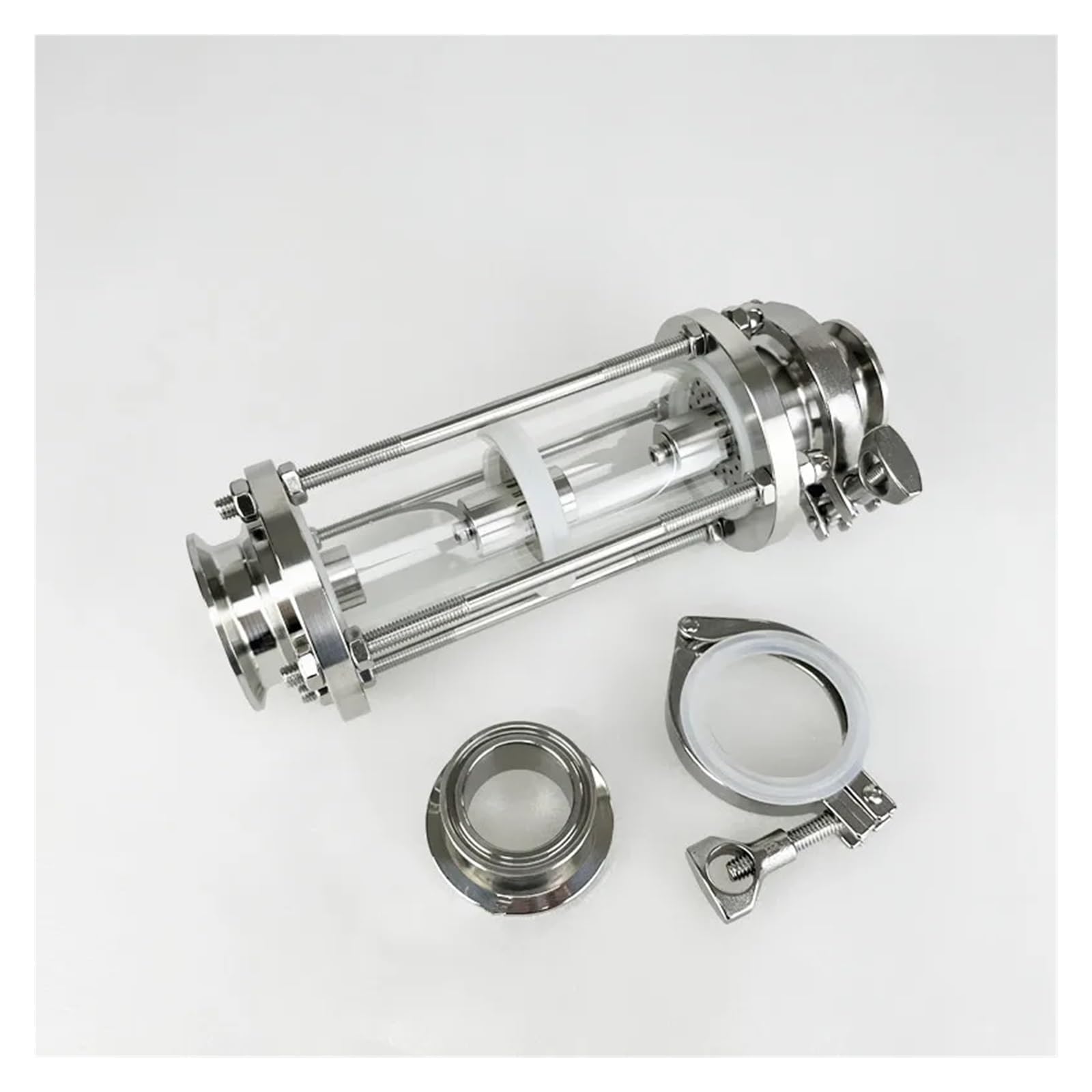 Colonna for Lenti di Distillazione Flangia da 2" (51 mm) Colonna di distillazione da 64 mm con Set di Piastre a Bolle in Acciaio Inossidabile 304. Torre in Vetro a 3 Piani(Set 1)