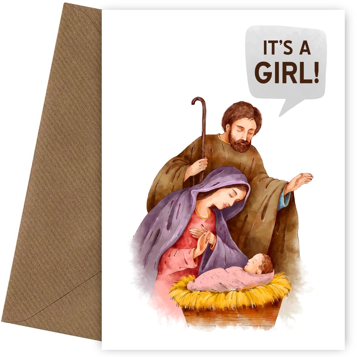 Lustige Weihnachtskarte – „It‘s A Girl“ Mit Maria & Josef, Humorvoll & Sarkastisch, Inkl. Umschlag