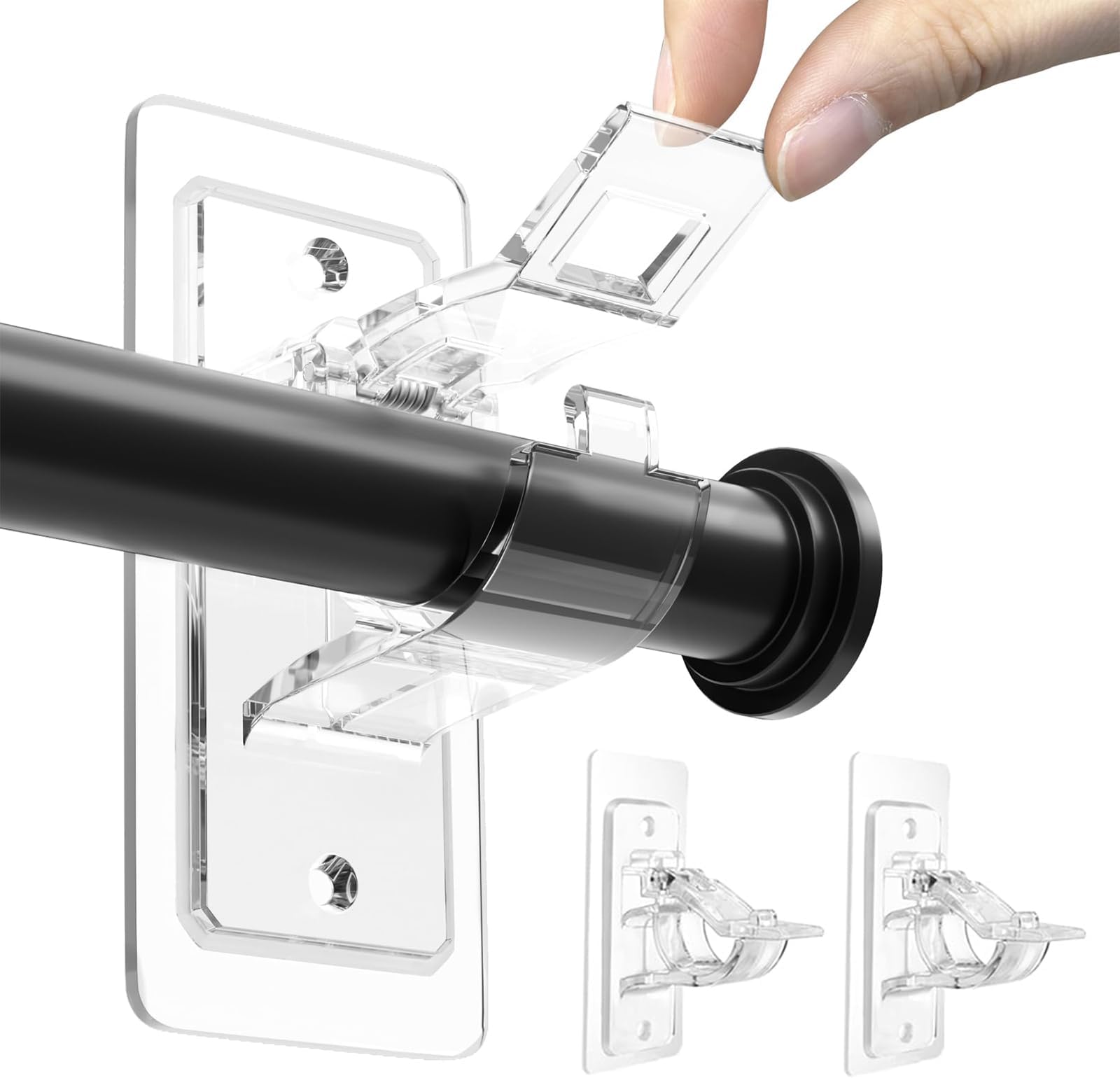 Ganci Per Tende Senza Bucare - 4 Pezzi Autoadesivi, Per Bastoni Fino A 4cm, Trasparenti - Foto 5