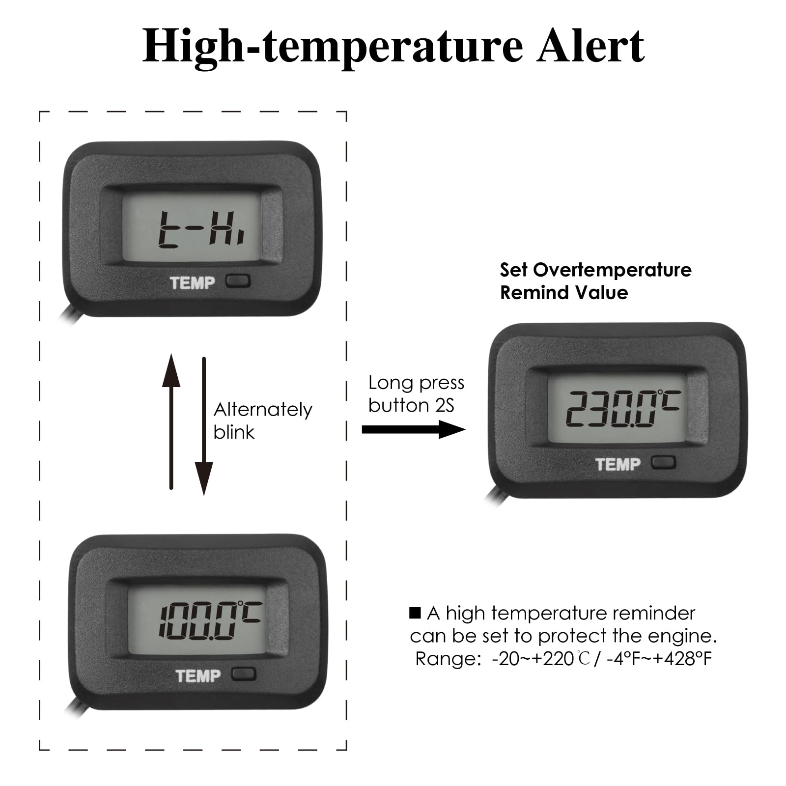 Strumento di Misurazione Della Temperatura Digitale Della Temperatura del Motore Avviso di Alta Temperatura Uso per Motore,Scooter,Motocicletta,Trattore