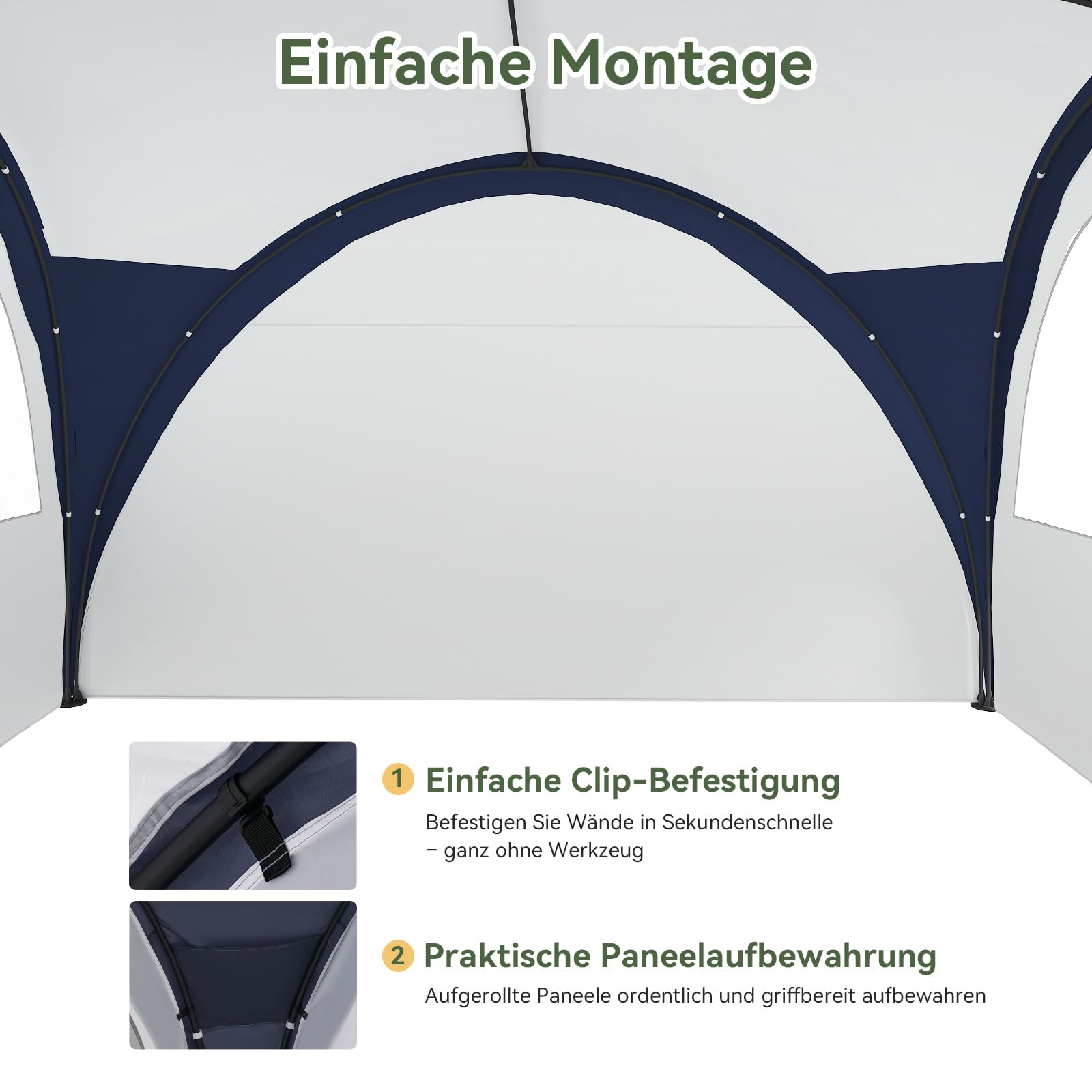 Aoxun Event Shelter Kuppelzelt mit Seitenwänden, Tragbare Stahlstange Camping Pavillon Gartenpartys Veranstaltungen, Transporttasche 4 Vevstärkte Füße, Wasserdicht (4000 mm), UPF 50+, 3,5 x 3,5 m