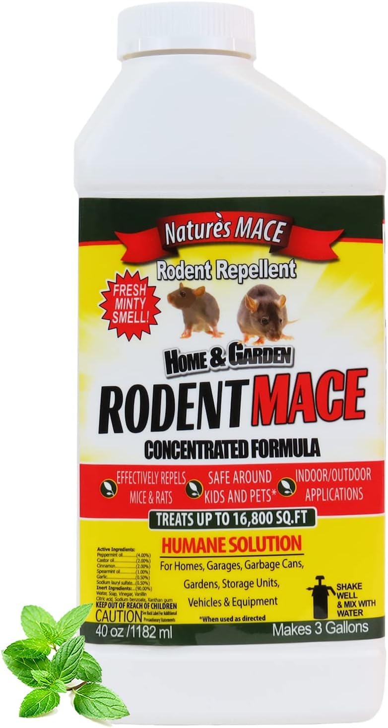Nature’s MACE Rodent Repellent 40oz Concentrate, Covers 16,800 Sq. Ft.,Repel Mice & Rats, Keep Mice, Rats & Rodents Out of Home, Garage, Attic, and Crawl Space, Safe to Use Around Cildren & Pets
