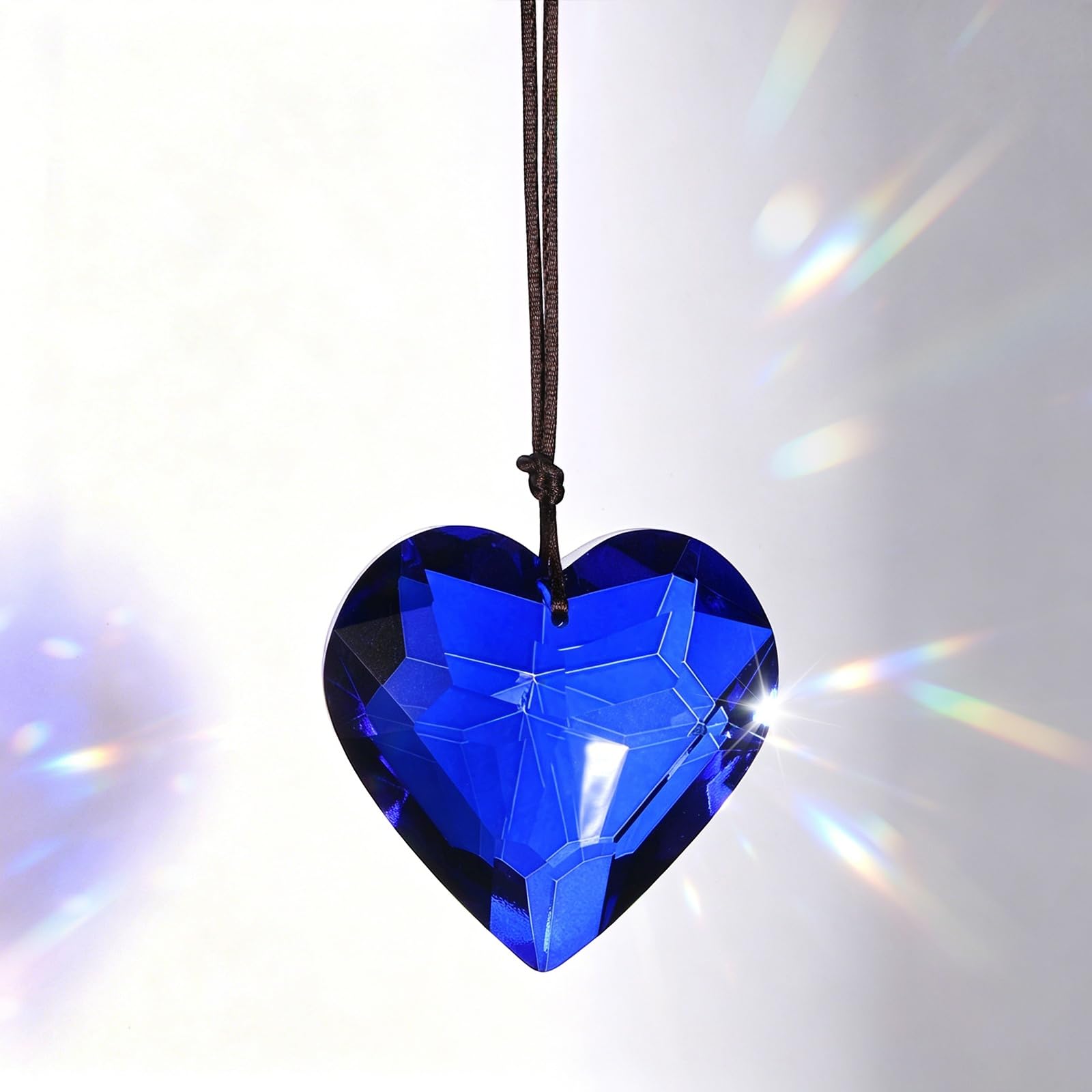 M METERXITY 2-Pack Colorful Garden Suncatchers with Chain Pendant Ornament, 1.7 Inch Hanging Crystals for Windows, Heart Glass Suncatcher for Indoor and Outdoor Decoration [Blue]
