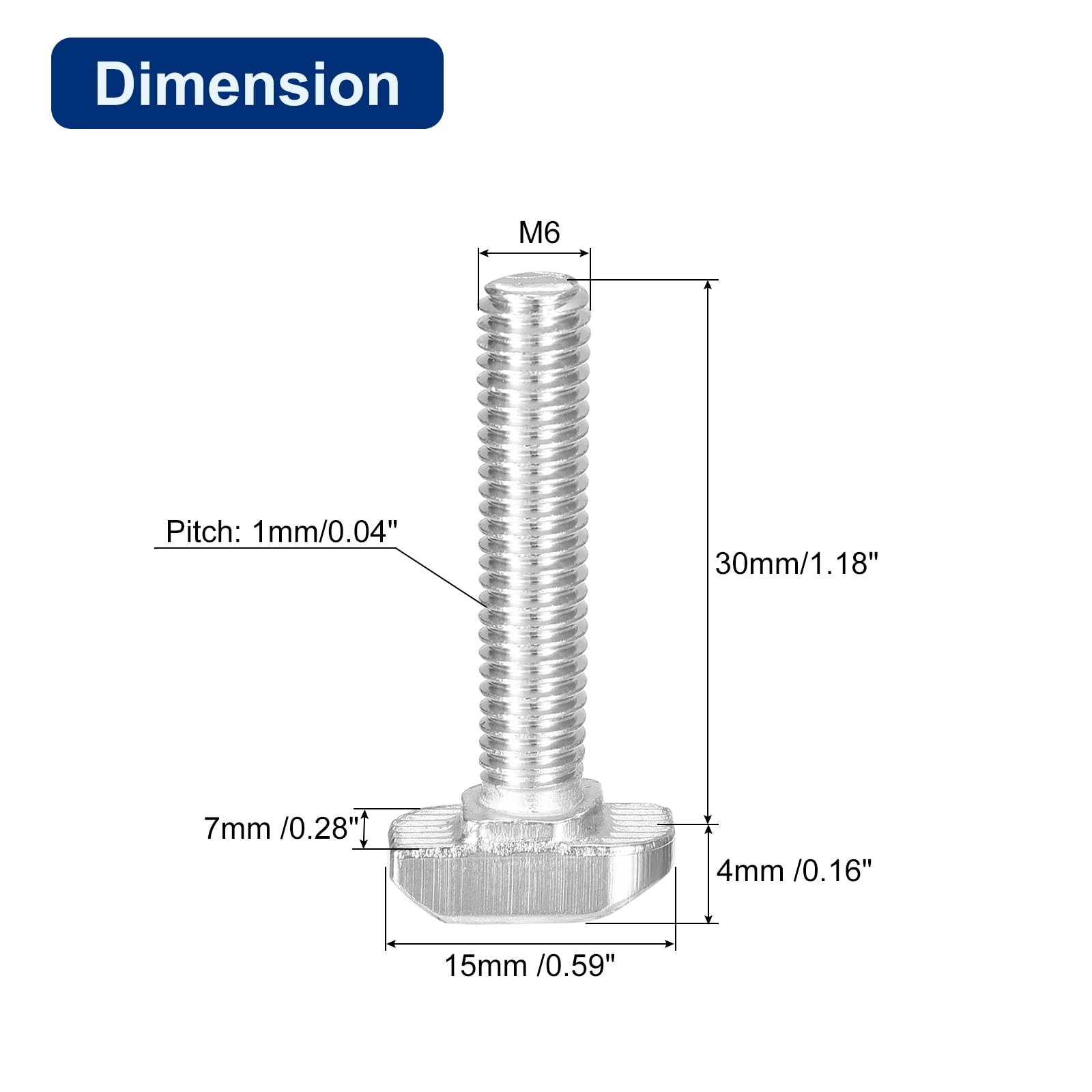 QUARKZMAN 30Pcs Boulons en T-Slot, M6 x 30mm Boulon à Tête de Marteau T Vis Goujon pour Profilé en Aluminium à Rainure en T Série 3030, Acier Inoxydable 304, Argent