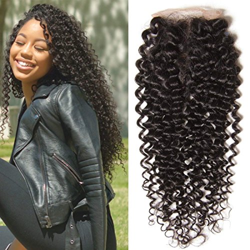 Unice Hair 4"x4" Free Part Lace Closure Brazilian Curly Virgin Human Hair Lace Closure Natural Black 14 Free Part