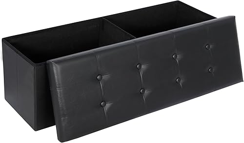 JupiterForce Banco otomano plegable de almacenamiento de 43 pulgadas, banco otomano de piel sintética con almacenamiento y asiento acolchado para