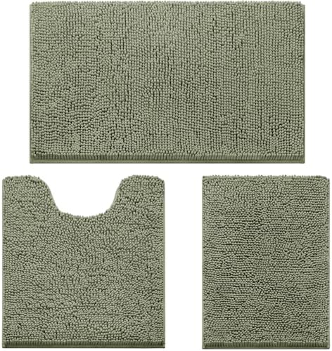 Amazon.com: ACCUMTEK Upgrade Extra Large Sage Bathroom Rug Set 3 Pieces Ultra Soft, Thick ...