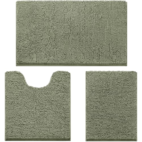 HOMEIDEAS 3 Pieces Bathroom Rugs, Ultra Soft Non Slip Absorbent