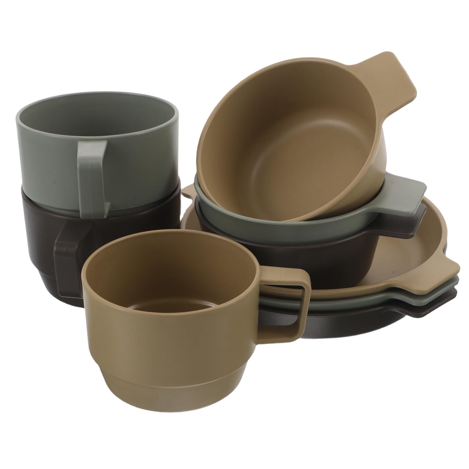 ifundom Ensemble de 9 Pièces de Vaisselle de Camping en Plastique : Bols, Plateaux, Tasses à Café Empilables, Assiettes Légères pour La Randonnée, Les Pique-niques, Les Barbecues, Les
