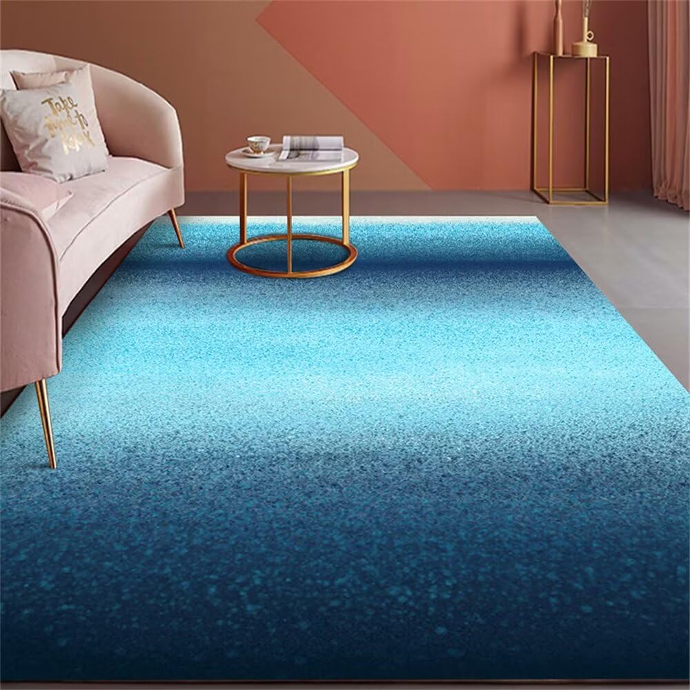 Tapis antidérapant parquet bleu vintage sécurisé pour salon
