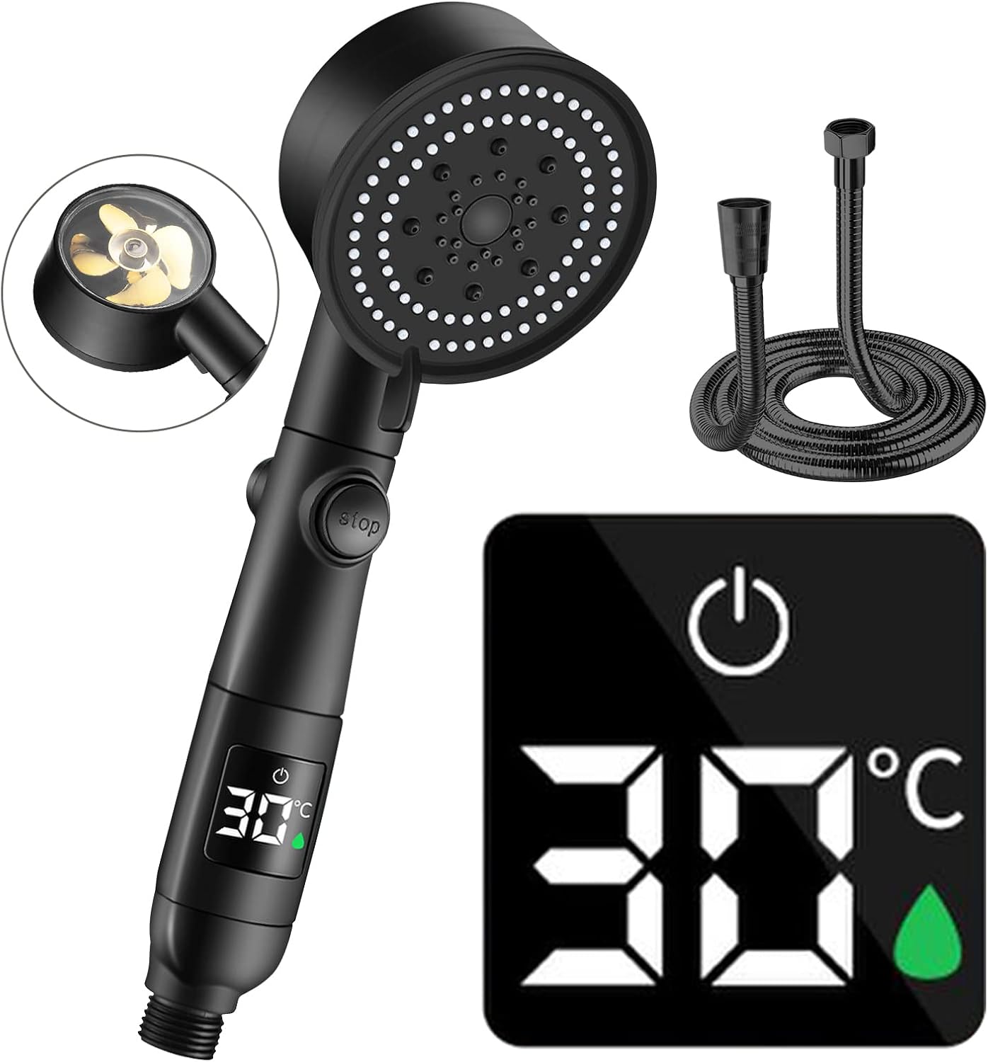 Ktwo Shower Heads with Temperature Display, High Pressure Head 59inch