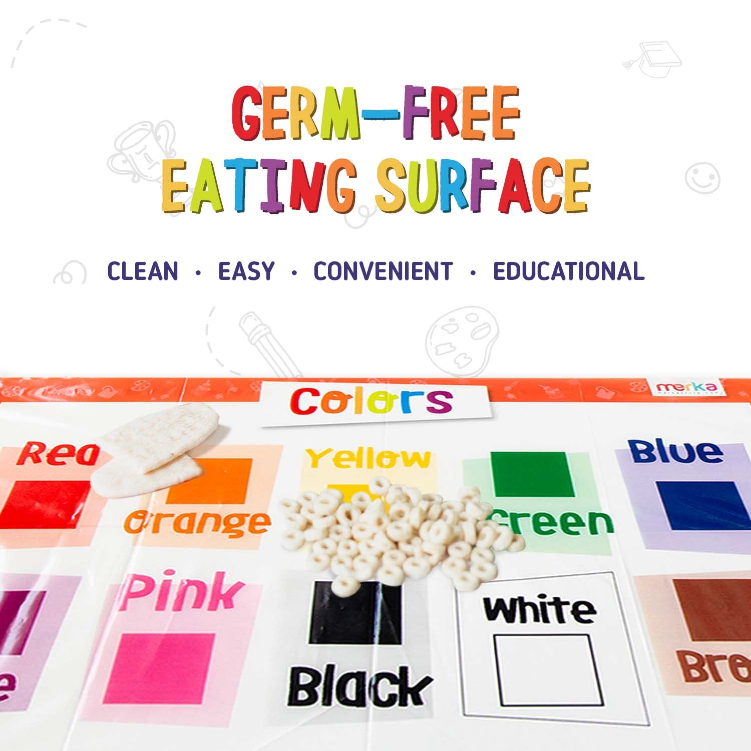 Merka Lot de 60 sets de table jetables pour bébés et tout-petits de 30,5 x 45,7 cm, autocollants pour restaurants, comprend des formes, des chiffres, des lettres et des couleurs