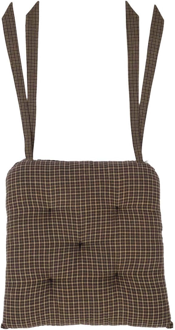 VHC Brands, Kettle Grove, Cotton, 14x14, Plaid, Chair Pad, Black