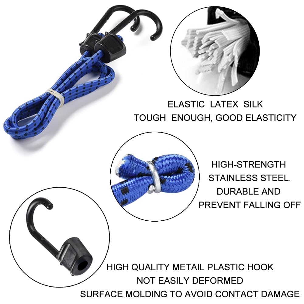 JSCARLIFE Corda elastica per saltare con gancio, corde elastiche resistenti e fissaggi per esterni, cinghia per bagagli per biciclette, camper, carrello da pesca (18)