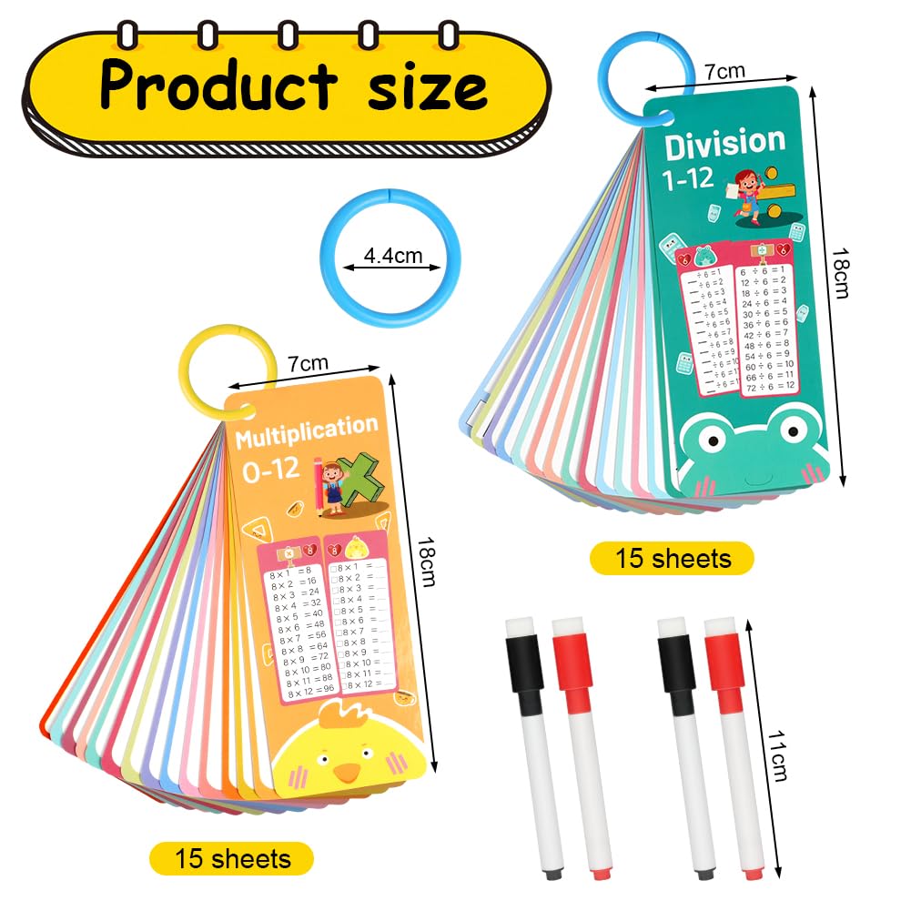 AOOHA Times Table Math Flash Cards,Multiplication Time Tables Flash Cards with 4 Dry Erase Pens,Multiplication Educational Game for Kids 1st to 3rd Grades - Image 2