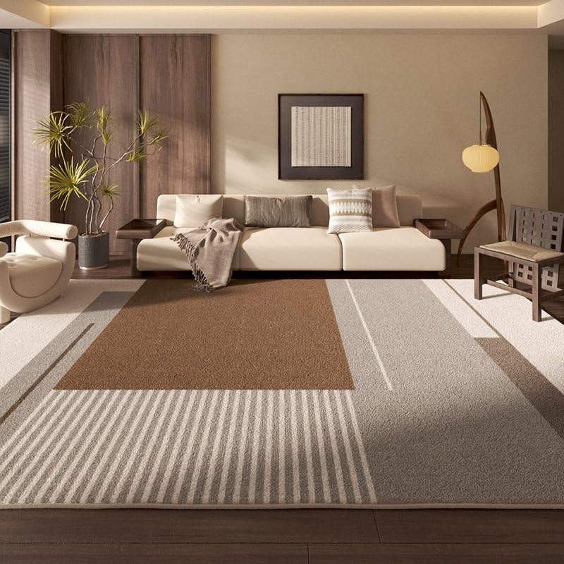 Alfombra para dormitorio grande moderna de pelo corto lavable en color marrón