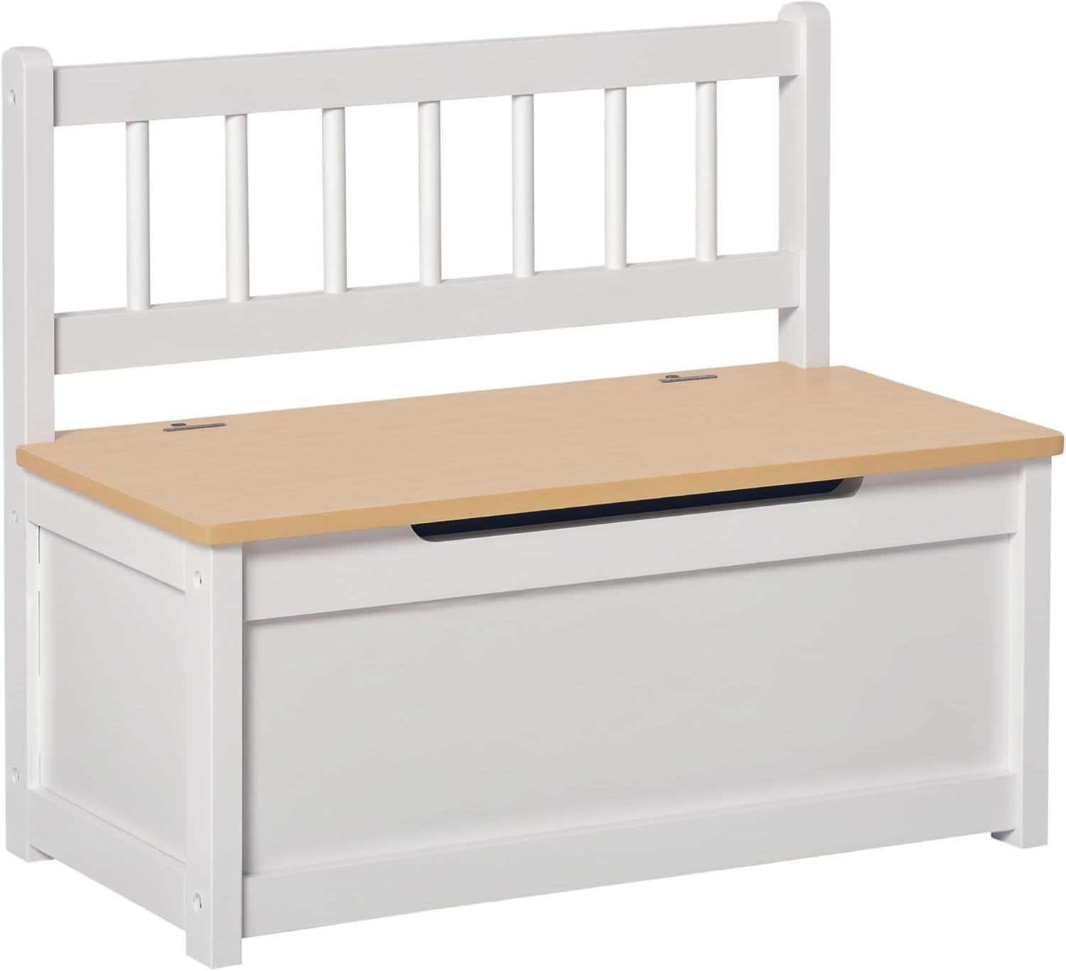 Qaba Toddler Toy Storage Bench White - 27L Capacity Seat, 110lb Weight Limit, Safety Lid for Playroom & Bedroom Furniture